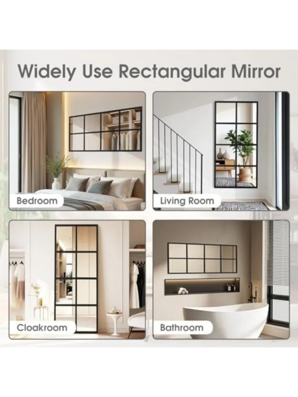 Stylish Black Framed Window Pane Wall Mirror 16x32